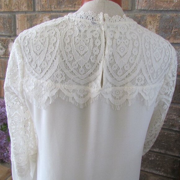 LACE BLOUSE, 8, CREAM OFF-WHITE IVORY by WHITE HOUSE BLACK MARKET, LONG SLEEVES - Picture 6 of 8